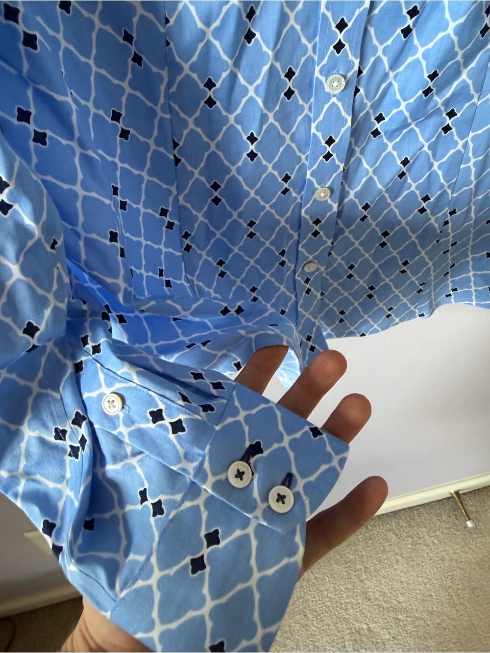 Talbots Sky Blue Geometric Button-Down Shirt - Picture 4 of 6